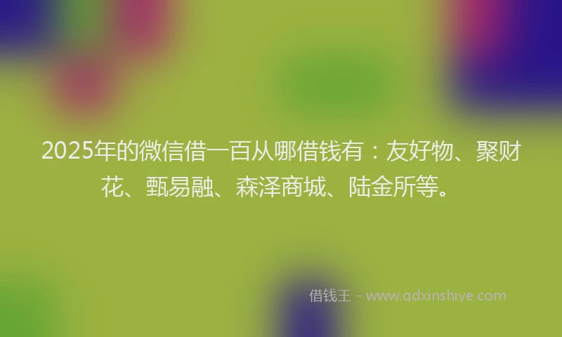 2025年的微信借一百从哪借钱有：友好物、聚财花、甄易融、森泽商城、陆金所等。