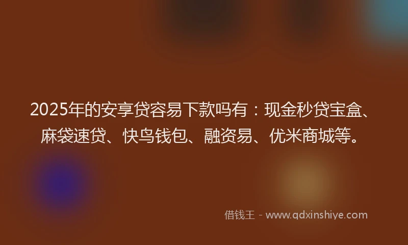 2025年的安享贷容易下款吗有：现金秒贷宝盒、麻袋速贷、快鸟钱包、融资易、优米商城等。