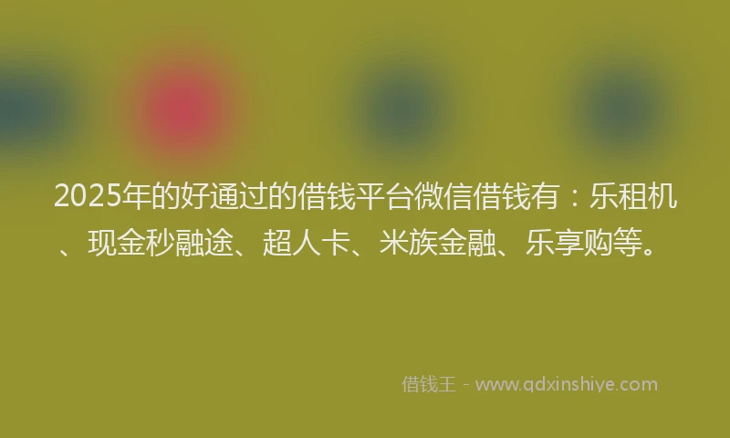 2025年的好通过的借钱平台微信借钱有：乐租机、现金秒融途、超人卡、米族金融、乐享购等。