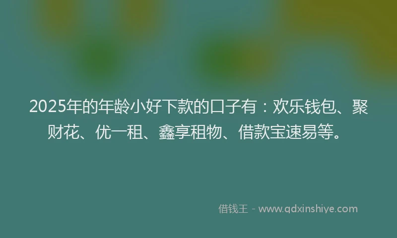 2025年的年龄小好下款的口子有：欢乐钱包、聚财花、优一租、鑫享租物、借款宝速易等。