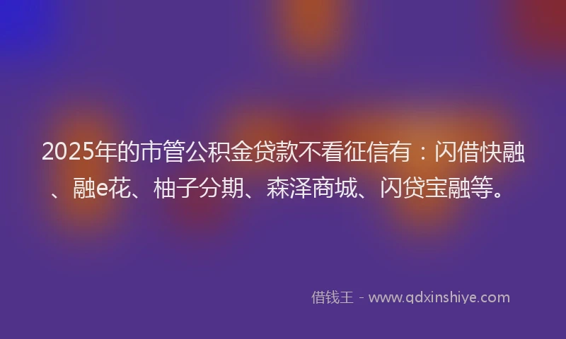 2025年的市管公积金贷款不看征信有：闪借快融、融e花、柚子分期、森泽商城、闪贷宝融等。