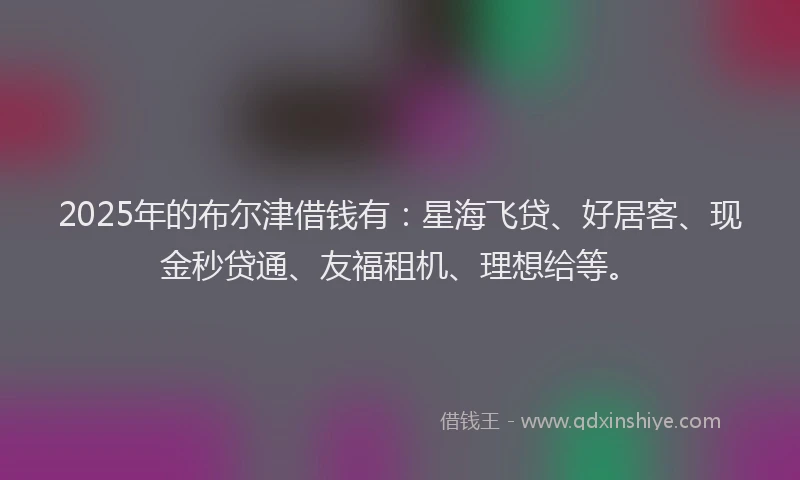 2025年的布尔津借钱有：星海飞贷、好居客、现金秒贷通、友福租机、理想给等。