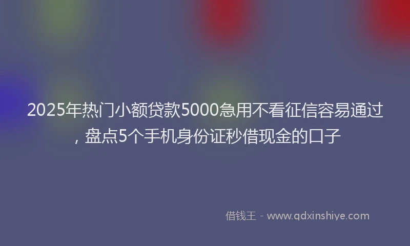 2025年热门小额贷款5000急用不看征信容易通过，盘点5个手机身份证秒借现金的口子