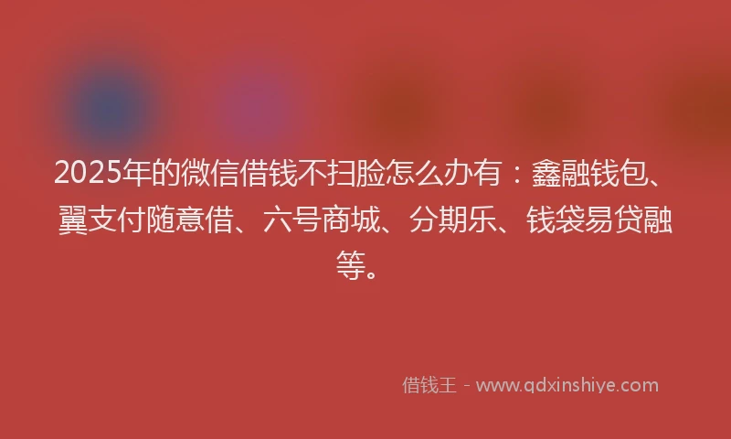 2025年的微信借钱不扫脸怎么办有：鑫融钱包、翼支付随意借、六号商城、分期乐、钱袋易贷融等。