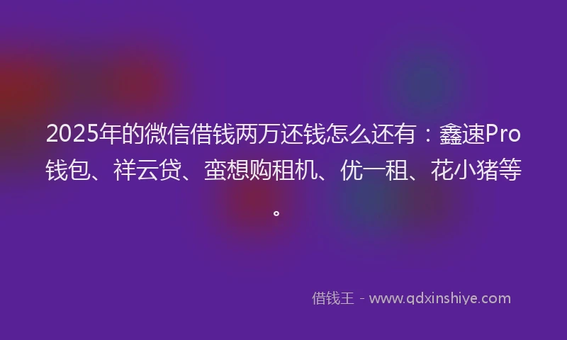 2025年的微信借钱两万还钱怎么还有：鑫速Pro钱包、祥云贷、蛮想购租机、优一租、花小猪等。