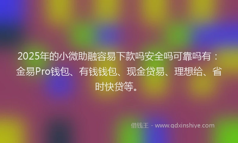 2025年的小微助融容易下款吗安全吗可靠吗有：金易Pro钱包、有钱钱包、现金贷易、理想给、省时快贷等。
