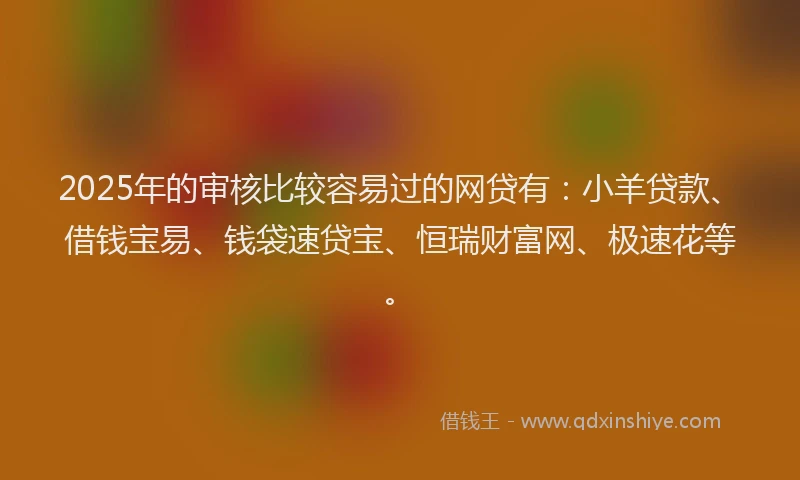 2025年的审核比较容易过的网贷有：小羊贷款、借钱宝易、钱袋速贷宝、恒瑞财富网、极速花等。