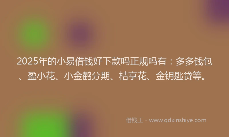 2025年的小易借钱好下款吗正规吗有：多多钱包、盈小花、小金鹤分期、桔享花、金钥匙贷等。