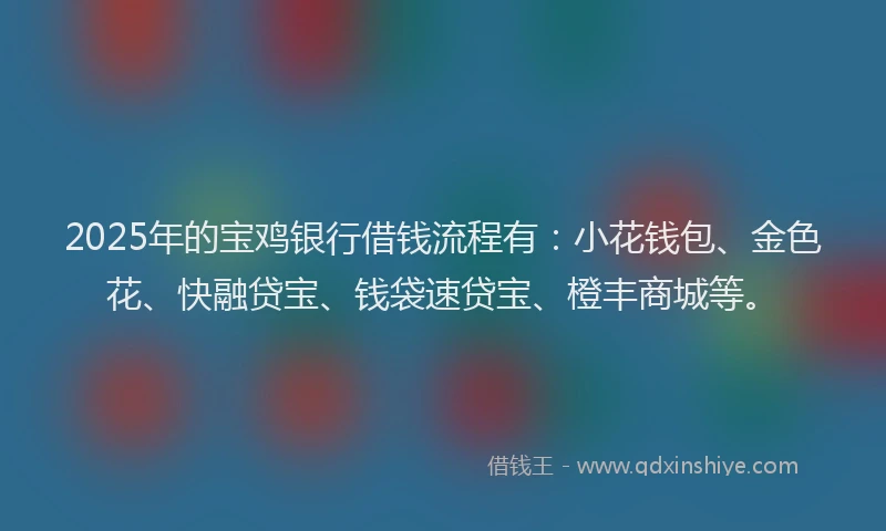 2025年的宝鸡银行借钱流程有：小花钱包、金色花、快融贷宝、钱袋速贷宝、橙丰商城等。