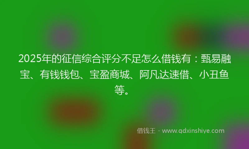2025年的征信综合评分不足怎么借钱有：甄易融宝、有钱钱包、宝盈商城、阿凡达速借、小丑鱼等。