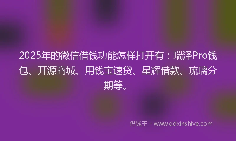 2025年的微信借钱功能怎样打开有：瑞泽Pro钱包、开源商城、用钱宝速贷、星辉借款、琉璃分期等。