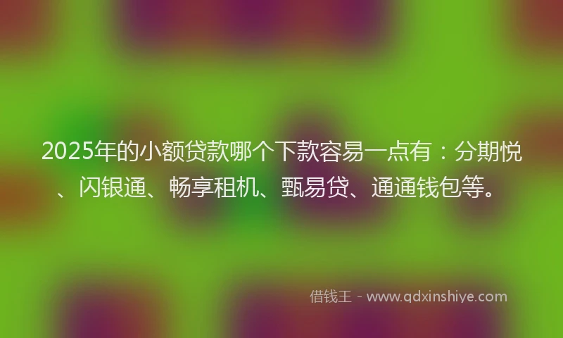 2025年的小额贷款哪个下款容易一点有：分期悦、闪银通、畅享租机、甄易贷、通通钱包等。