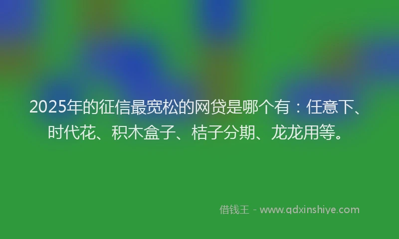 2025年的征信最宽松的网贷是哪个有：任意下、时代花、积木盒子、桔子分期、龙龙用等。