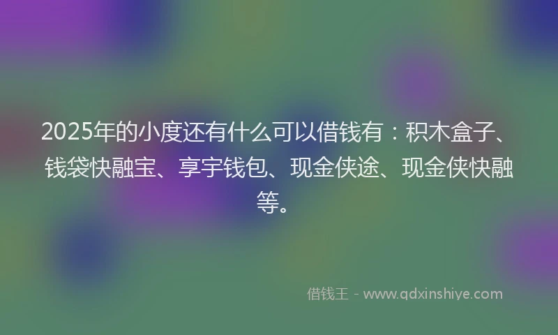 2025年的小度还有什么可以借钱有：积木盒子、钱袋快融宝、享宇钱包、现金侠途、现金侠快融等。
