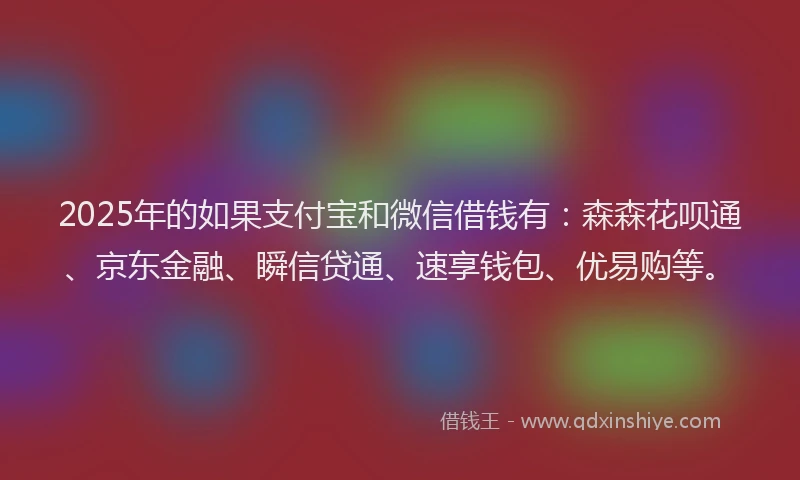 2025年的如果支付宝和微信借钱有：森森花呗通、京东金融、瞬信贷通、速享钱包、优易购等。