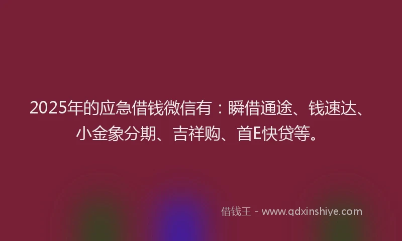 2025年的应急借钱微信有：瞬借通途、钱速达、小金象分期、吉祥购、首E快贷等。