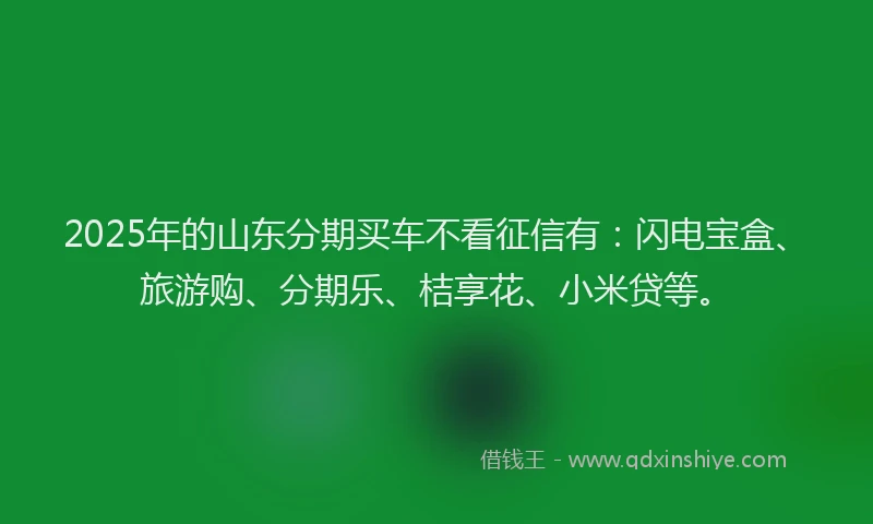 2025年的山东分期买车不看征信有：闪电宝盒、旅游购、分期乐、桔享花、小米贷等。