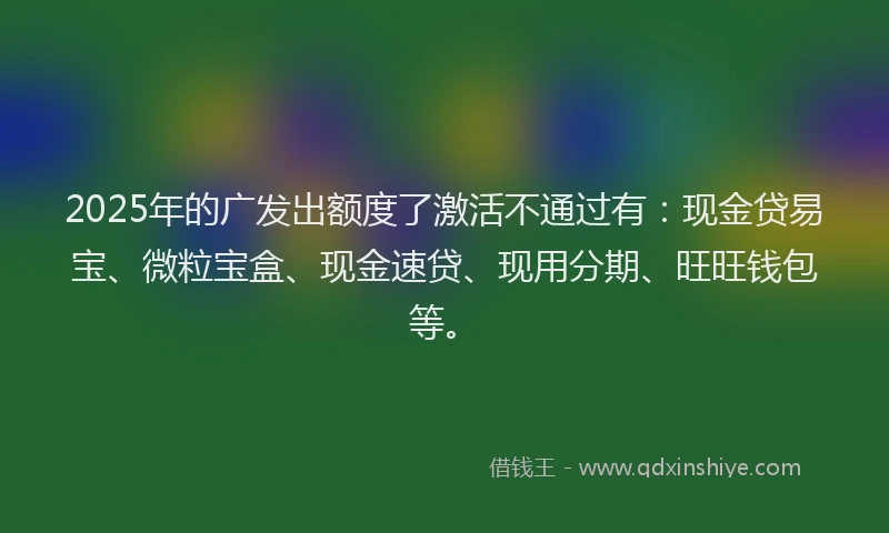 2025年的广发出额度了激活不通过有：现金贷易宝、微粒宝盒、现金速贷、现用分期、旺旺钱包等。