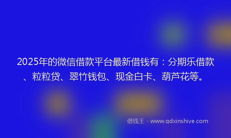 2025年的微信借款平台最新借钱有：分期乐借款、粒粒贷、翠竹钱包、现金白卡、葫芦花等。