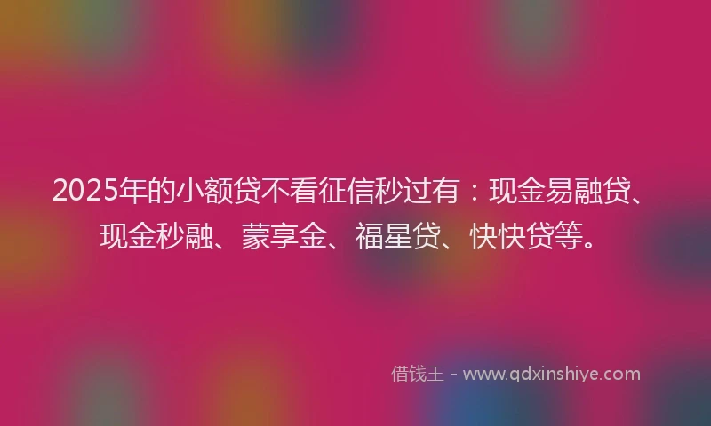 2025年的小额贷不看征信秒过有：现金易融贷、现金秒融、蒙享金、福星贷、快快贷等。