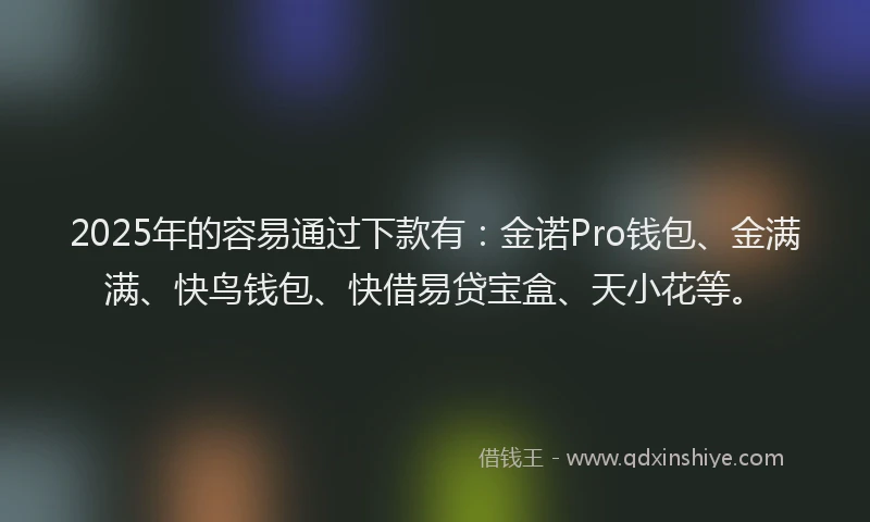 2025年的容易通过下款有：金诺Pro钱包、金满满、快鸟钱包、快借易贷宝盒、天小花等。