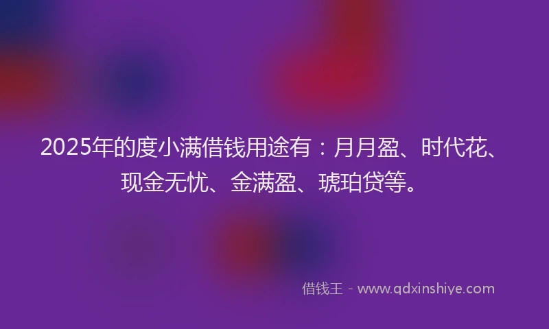 2025年的度小满借钱用途有：月月盈、时代花、现金无忧、金满盈、琥珀贷等。