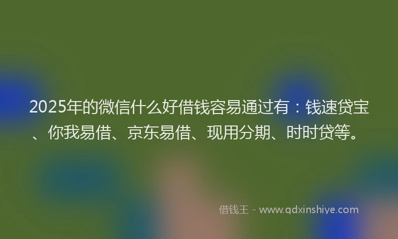 2025年的微信什么好借钱容易通过有：钱速贷宝、你我易借、京东易借、现用分期、时时贷等。