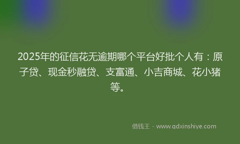 2025年的征信花无逾期哪个平台好批个人有：原子贷、现金秒融贷、支富通、小吉商城、花小猪等。