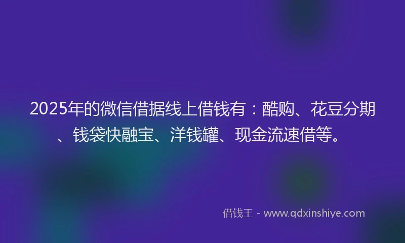 2025年的微信借据线上借钱有：酷购、花豆分期、钱袋快融宝、洋钱罐、现金流速借等。