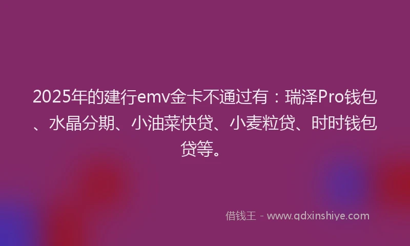 2025年的建行emv金卡不通过有：瑞泽Pro钱包、水晶分期、小油菜快贷、小麦粒贷、时时钱包贷等。