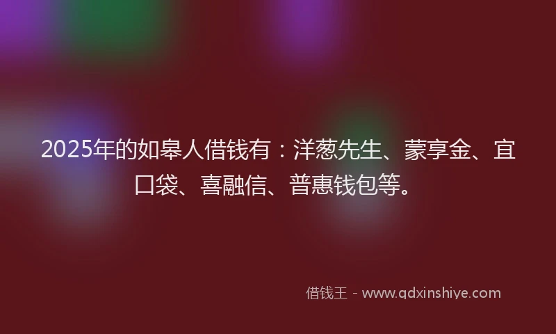 2025年的如皋人借钱有：洋葱先生、蒙享金、宜口袋、喜融信、普惠钱包等。