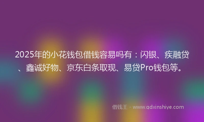2025年的小花钱包借钱容易吗有：闪银、疾融贷、鑫诚好物、京东白条取现、易贷Pro钱包等。