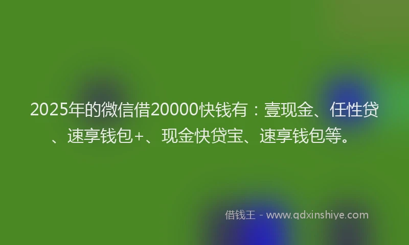 2025年的微信借20000快钱有：壹现金、任性贷、速享钱包+、现金快贷宝、速享钱包等。