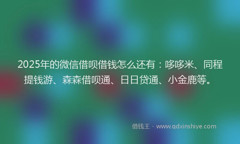 2025年的微信借呗借钱怎么还有：哆哆米、同程提钱游、森森借呗通、日日贷通、小金鹿等。
