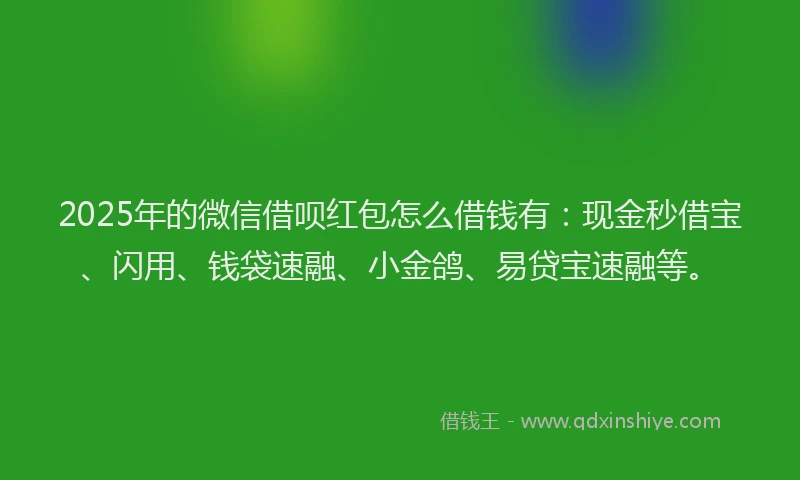 2025年的微信借呗红包怎么借钱有：现金秒借宝、闪用、钱袋速融、小金鸽、易贷宝速融等。