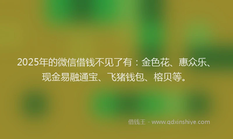 2025年的微信借钱不见了有：金色花、惠众乐、现金易融通宝、飞猪钱包、榕贝等。