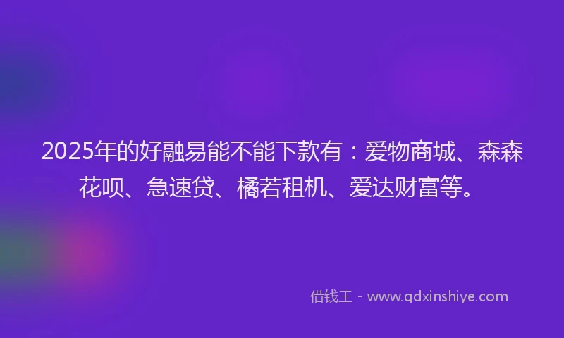 2025年的好融易能不能下款有：爱物商城、森森花呗、急速贷、橘若租机、爱达财富等。