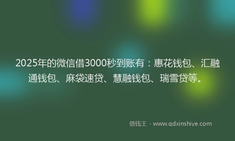 2025年的微信借3000秒到账有：惠花钱包、汇融通钱包、麻袋速贷、慧融钱包、瑞雪贷等。