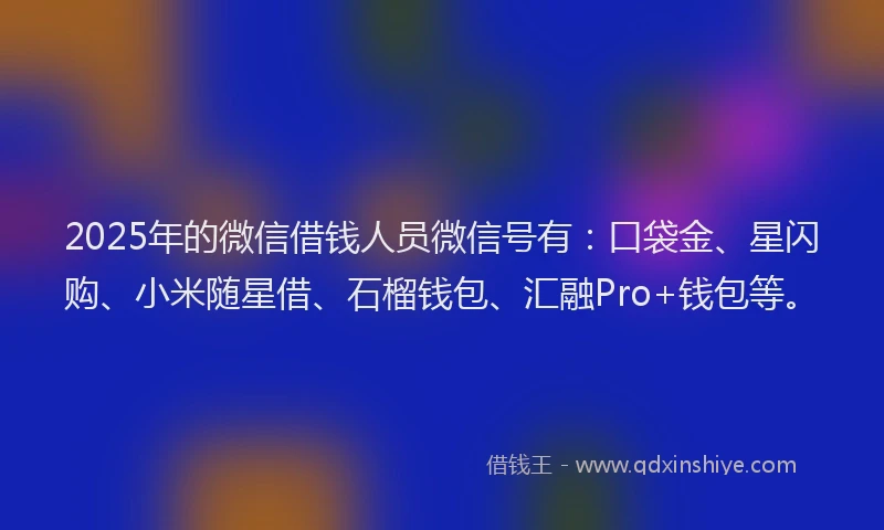 2025年的微信借钱人员微信号有：口袋金、星闪购、小米随星借、石榴钱包、汇融Pro+钱包等。