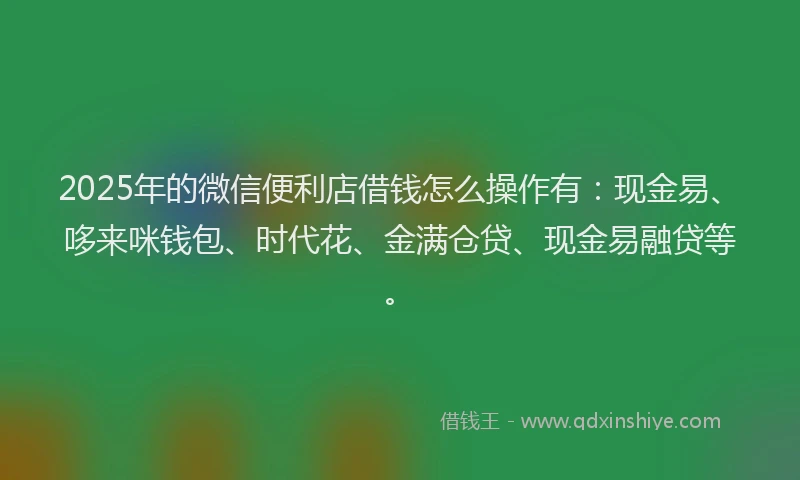 2025年的微信便利店借钱怎么操作有：现金易、哆来咪钱包、时代花、金满仓贷、现金易融贷等。
