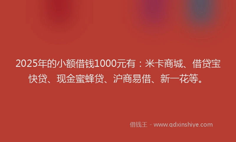 2025年的小额借钱1000元有：米卡商城、借贷宝快贷、现金蜜蜂贷、沪商易借、新一花等。