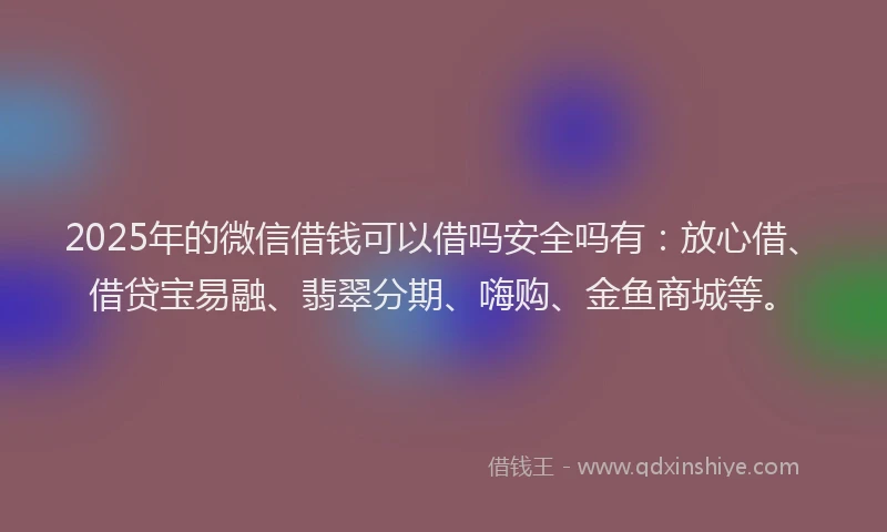 2025年的微信借钱可以借吗安全吗有：放心借、借贷宝易融、翡翠分期、嗨购、金鱼商城等。