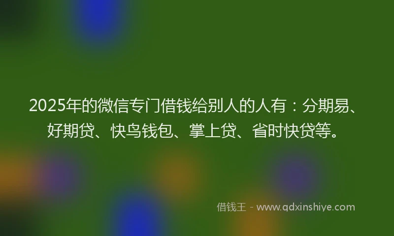 2025年的微信专门借钱给别人的人有：分期易、好期贷、快鸟钱包、掌上贷、省时快贷等。