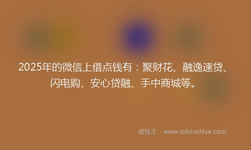 2025年的微信上借点钱有：聚财花、融逸速贷、闪电购、安心贷融、手中商城等。