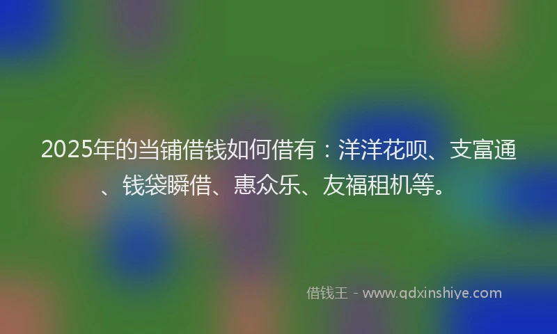 2025年的当铺借钱如何借有：洋洋花呗、支富通、钱袋瞬借、惠众乐、友福租机等。