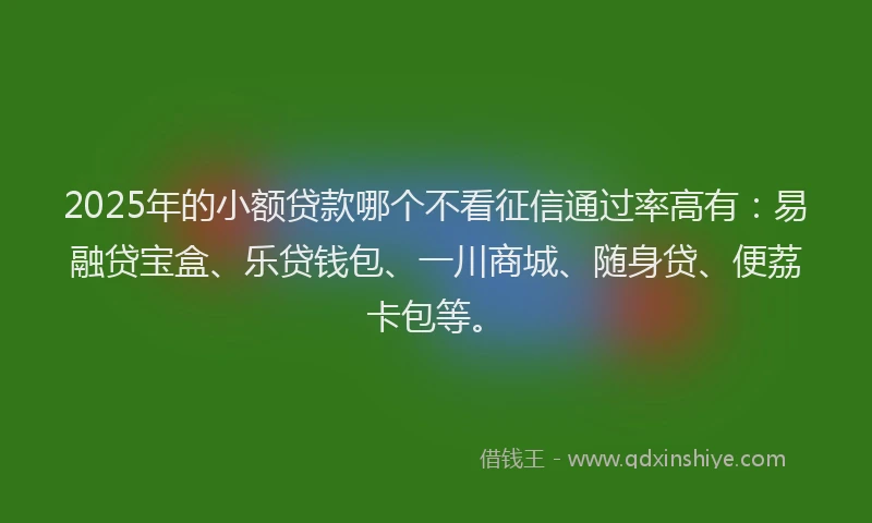2025年的小额贷款哪个不看征信通过率高有：易融贷宝盒、乐贷钱包、一川商城、随身贷、便荔卡包等。