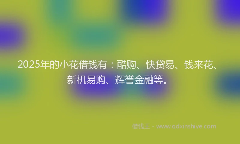 2025年的小花借钱有：酷购、快贷易、钱来花、新机易购、辉誉金融等。