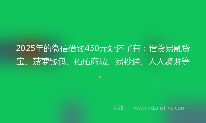 2025年的微信借钱450元处还了有：借贷易融贷宝、菠萝钱包、佑佑商城、易秒通、人人聚财等。
