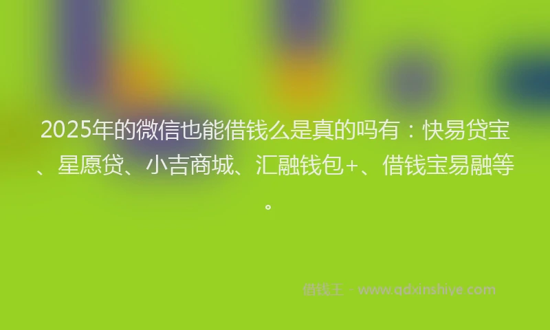 2025年的微信也能借钱么是真的吗有：快易贷宝、星愿贷、小吉商城、汇融钱包+、借钱宝易融等。