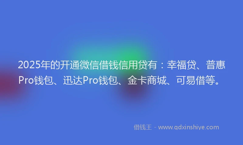 2025年的开通微信借钱信用贷有：幸福贷、普惠Pro钱包、迅达Pro钱包、金卡商城、可易借等。